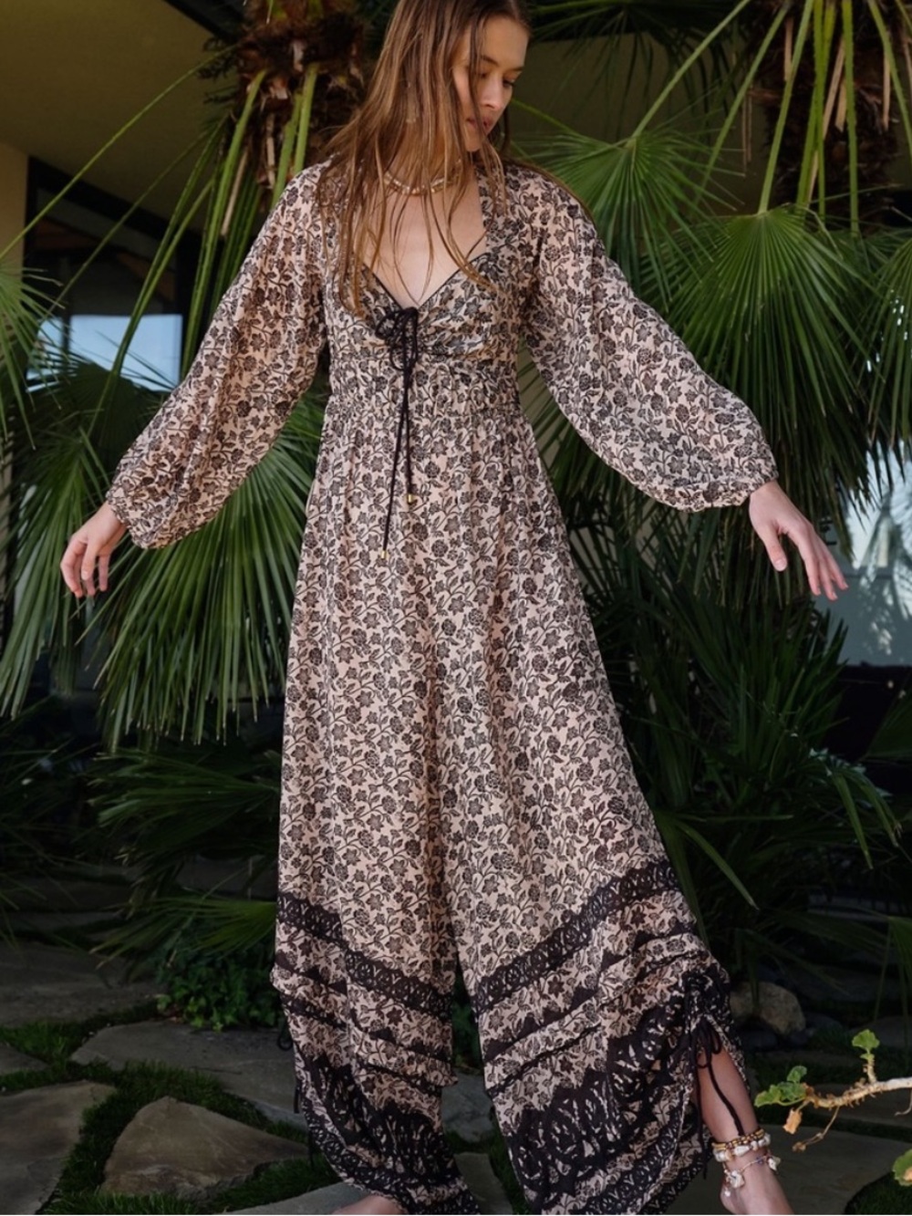 Free People Forever Timeless Soulmate Cut Out Boho Brown Jumpsuit S